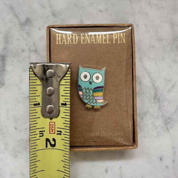 Owl Hard Enamel Pin Peter Pauper Press Turquoise Blue Body w/ Multi-Color Wings - Picture 6 of 6